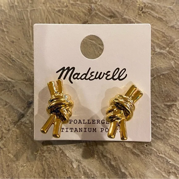 Madewell Gold Knotted Stud Earrings Medium NWT - Picture 4 of 5